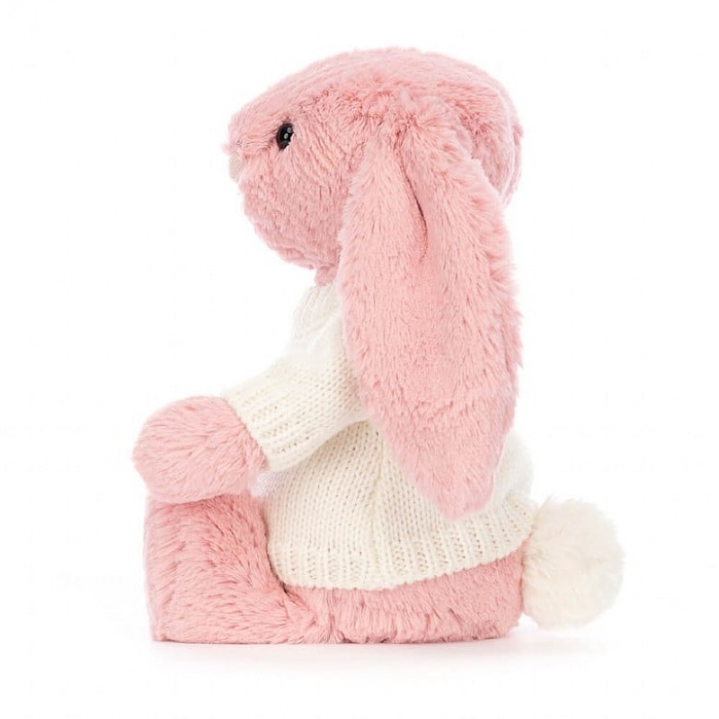 Jellycat Bashful Petal Bunny with Personalised Cream Jumper Medium | KBNTM6295