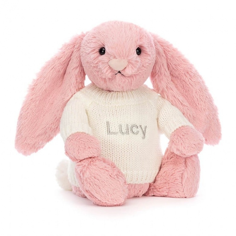 Jellycat Bashful Petal Bunny with Personalised Cream Jumper Medium | KBNTM6295