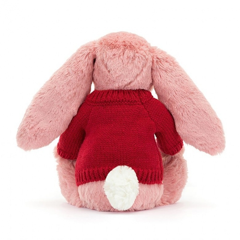 Jellycat Bashful Petal Bunny with Personalised Red Jumper Medium | OEDPZ8375