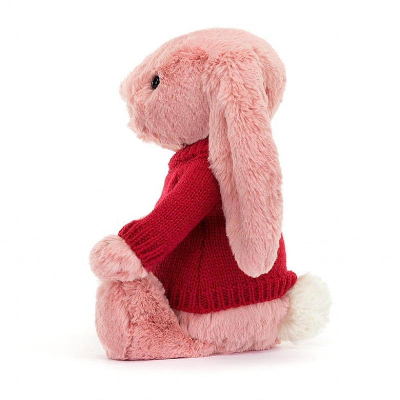 Jellycat Bashful Petal Bunny with Personalised Red Jumper Medium | LYNEA9261