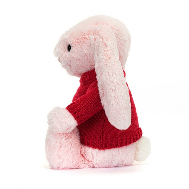 Jellycat Bashful Pink Bunny with Personalised Red Jumper Medium | PIRQN6014