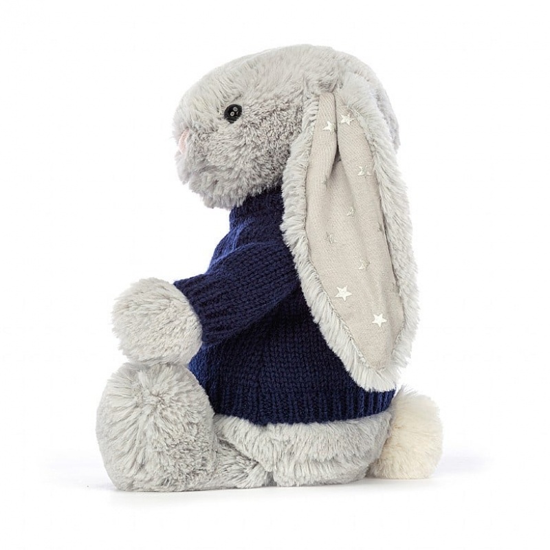 Jellycat Bashful Shimmer Bunny with Personalised Navy Jumper Medium | QCZUM2861