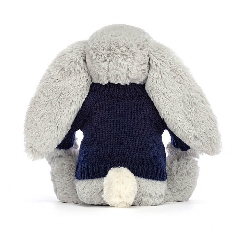 Jellycat Bashful Shimmer Bunny with Personalised Navy Jumper Medium | QCZUM2861