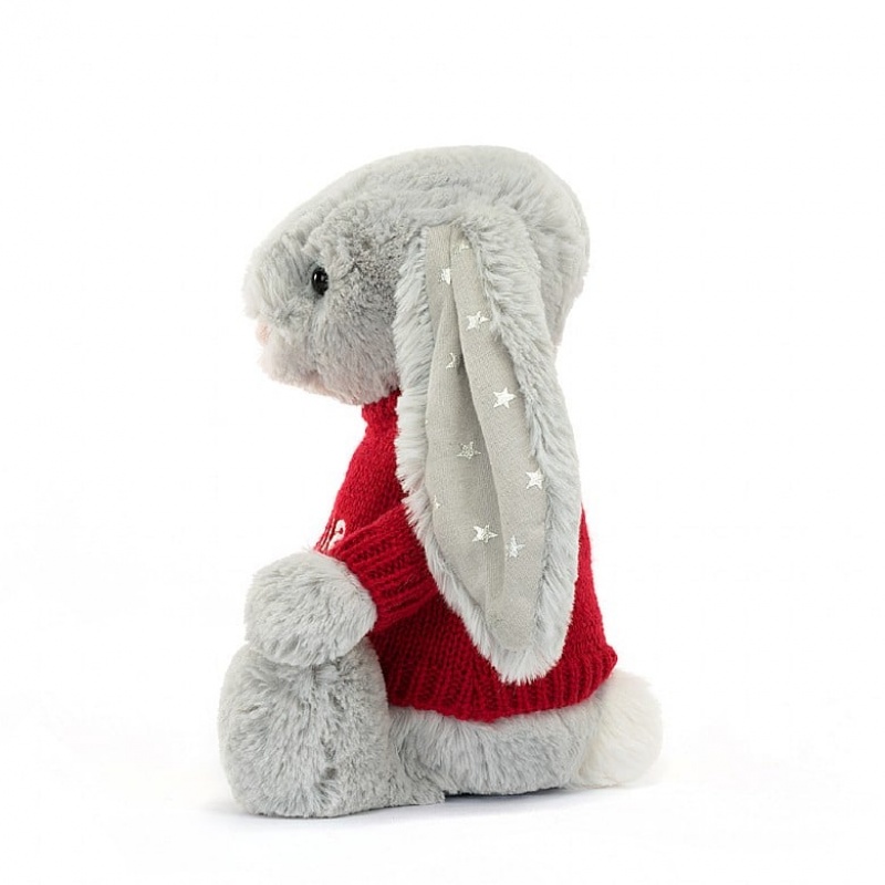 Jellycat Bashful Shimmer Bunny with Personalised Red Jumper Medium | BSCGI5083