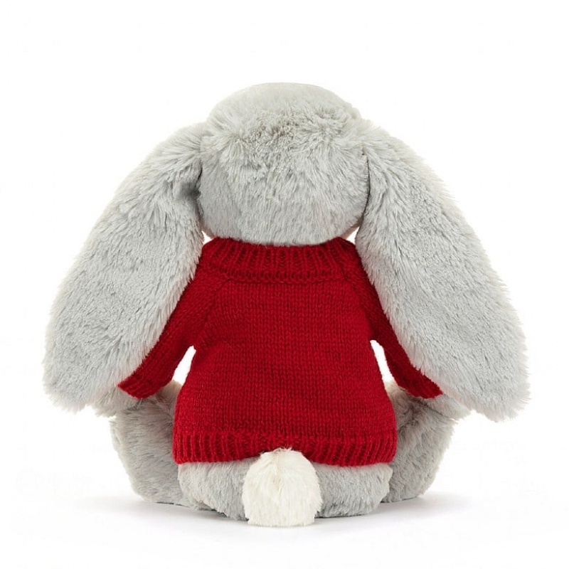 Jellycat Bashful Shimmer Bunny with Personalised Red Jumper Medium | BSCGI5083