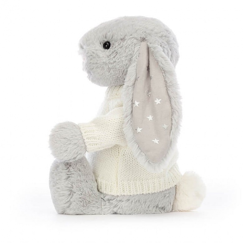 Jellycat Bashful Shimmer Bunny with Personalised Cream Jumper Medium | BQELH1352