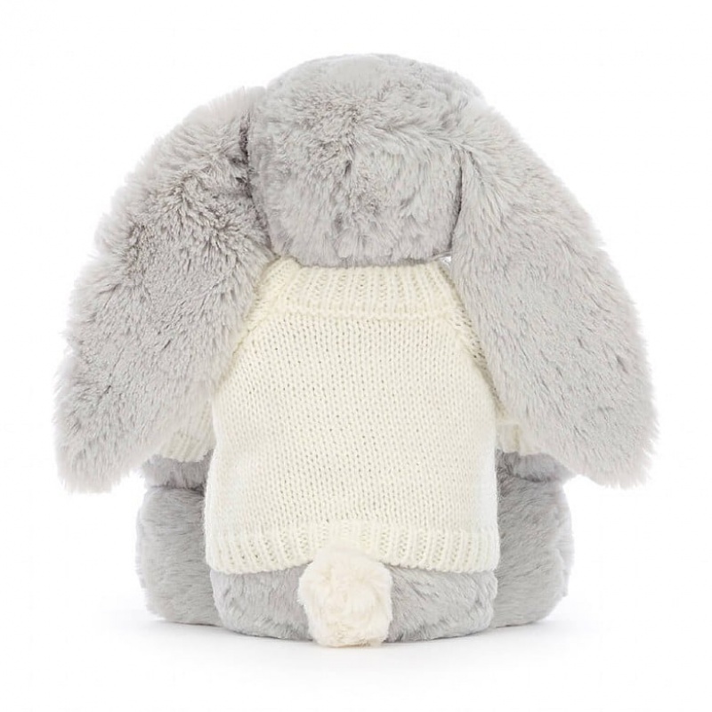 Jellycat Bashful Shimmer Bunny with Personalised Cream Jumper Medium | BQELH1352