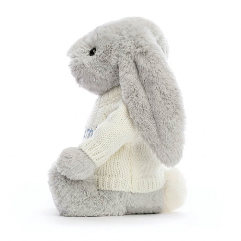 Jellycat Bashful Silver Bunny with Personalised Cream Jumper Medium | MIWVT0982