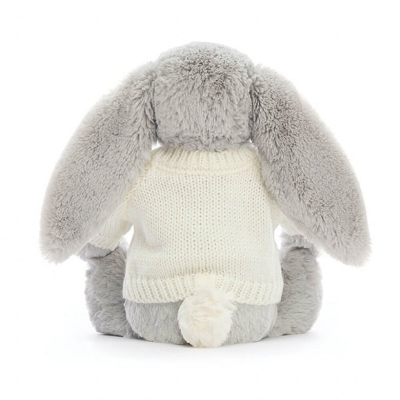 Jellycat Bashful Silver Bunny with Personalised Cream Jumper Medium | MIWVT0982