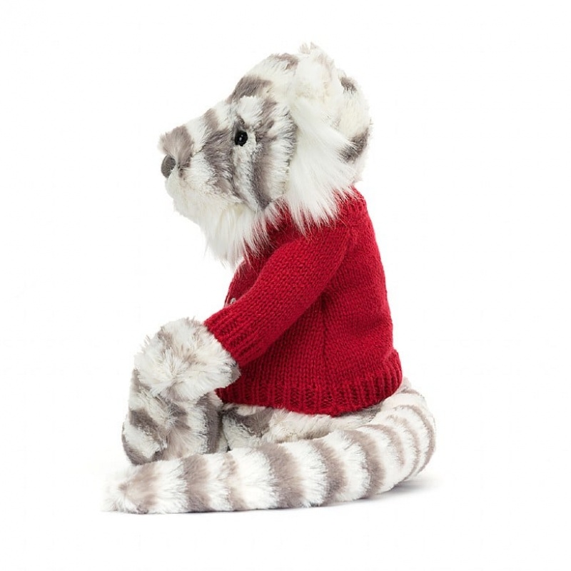 Jellycat Bashful Snow Tiger with Personalised Red Jumper Medium | YMGNW6930