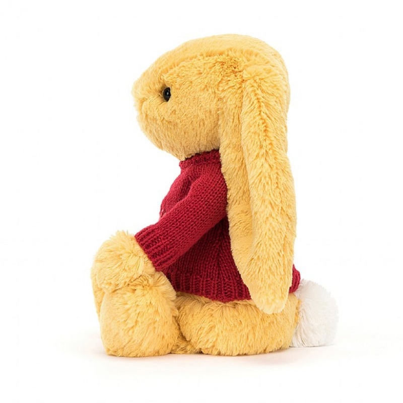 Jellycat Bashful Sunshine Bunny with Personalised Red Jumper Medium | LSXNP7396