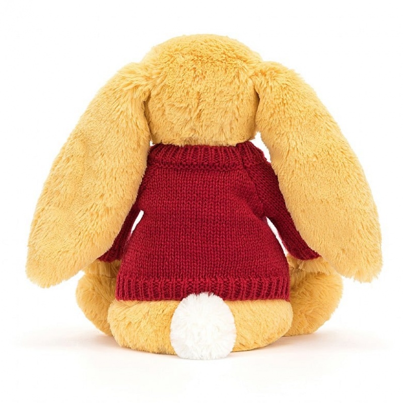 Jellycat Bashful Sunshine Bunny with Personalised Red Jumper Medium | LSXNP7396