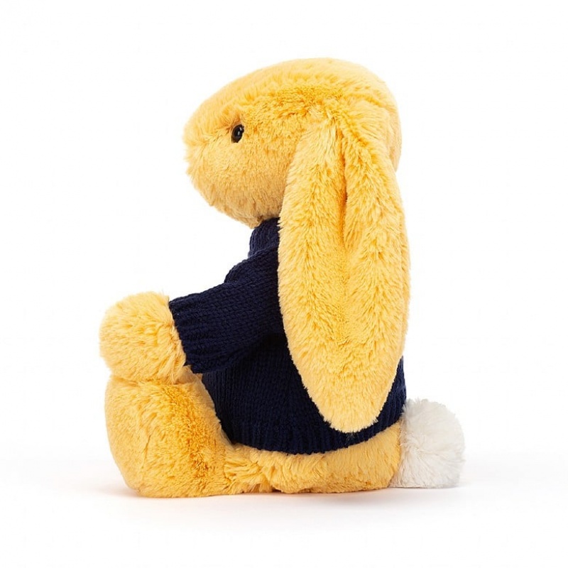 Jellycat Bashful Sunshine Bunny with Personalised Navy Jumper Medium | CLDQG2839