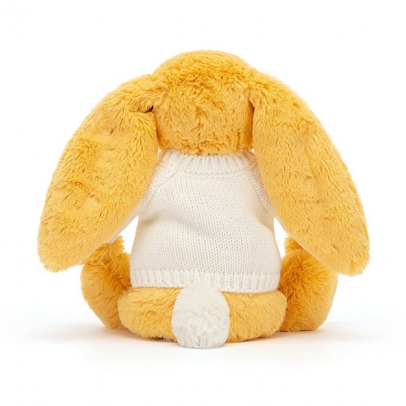 Jellycat Bashful Sunshine Bunny with Personalised Cream Jumper Medium | TARWC3960