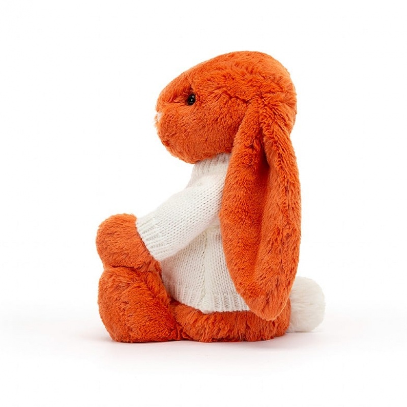 Jellycat Bashful Tangerine Bunny with Personalised Cream Jumper Medium | CUNQA7150