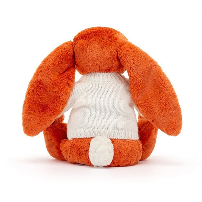 Jellycat Bashful Tangerine Bunny with Personalised Cream Jumper Medium | CUNQA7150