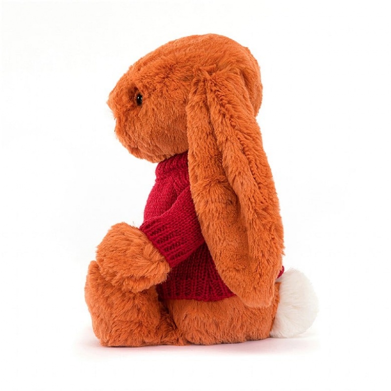 Jellycat Bashful Tangerine Bunny with Personalised Red Jumper Medium | VSWAX5078