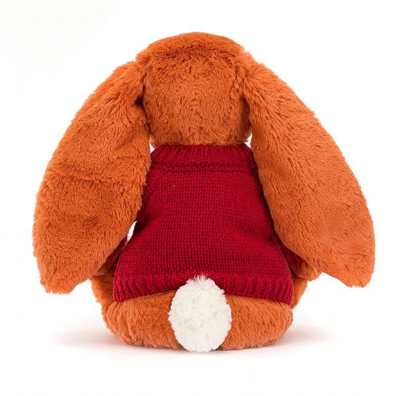 Jellycat Bashful Tangerine Bunny with Personalised Red Jumper Medium | VSWAX5078