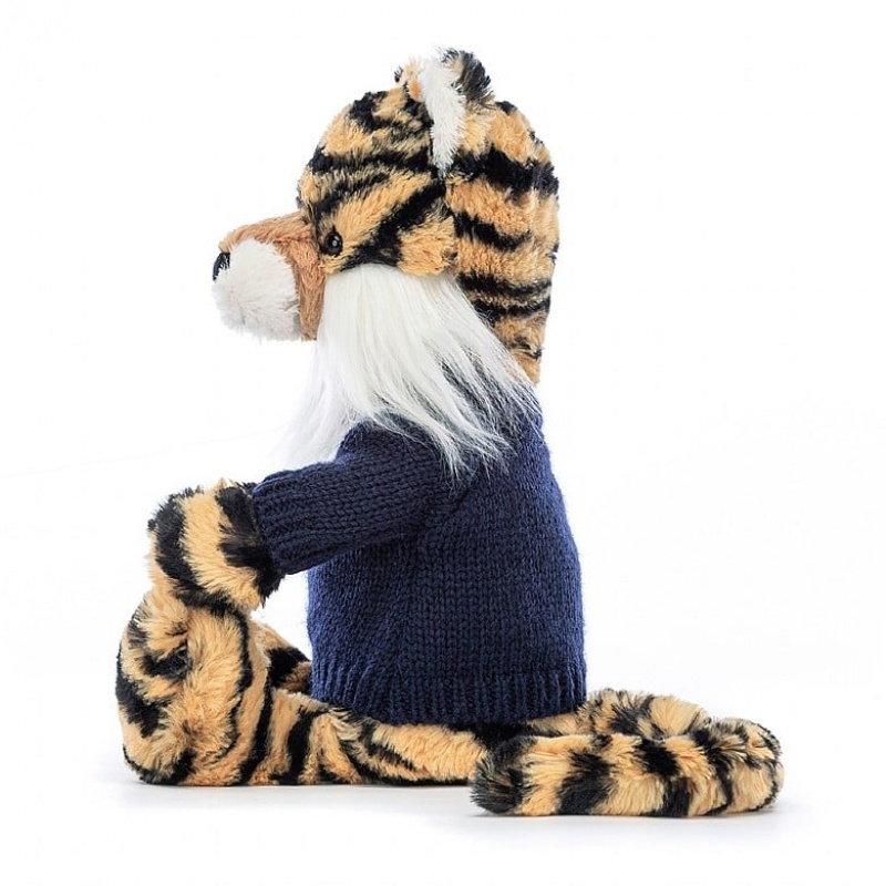 Jellycat Bashful Tiger with Personalised Navy Jumper Medium | ZCVWU0892