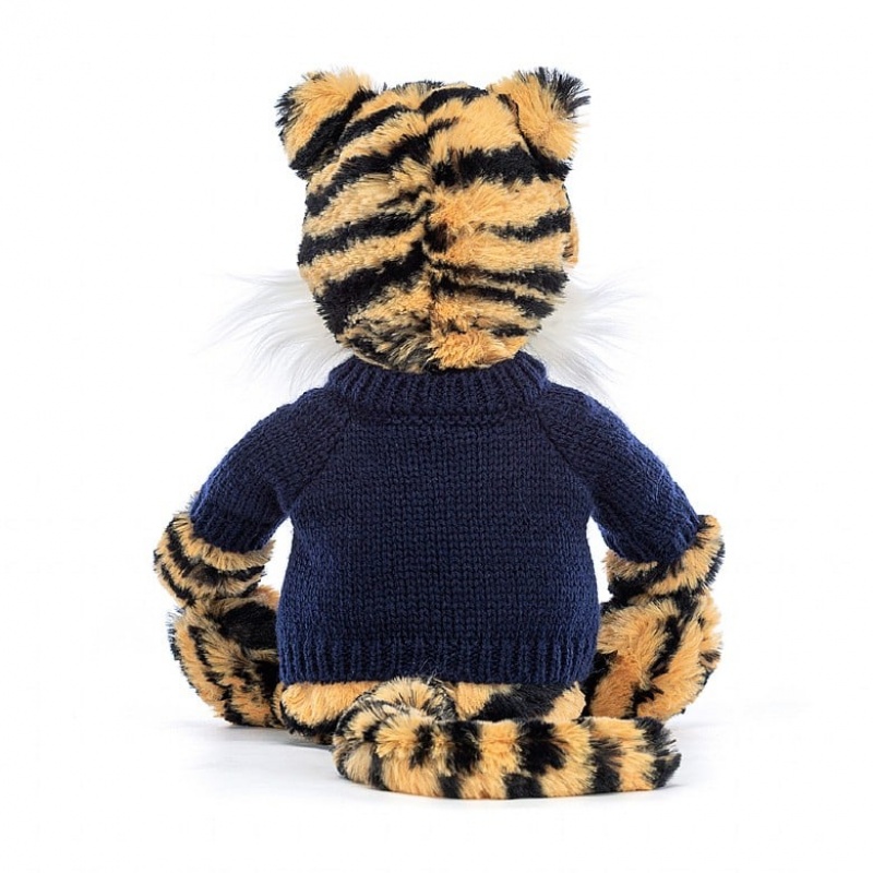 Jellycat Bashful Tiger with Personalised Navy Jumper Medium | ZCVWU0892