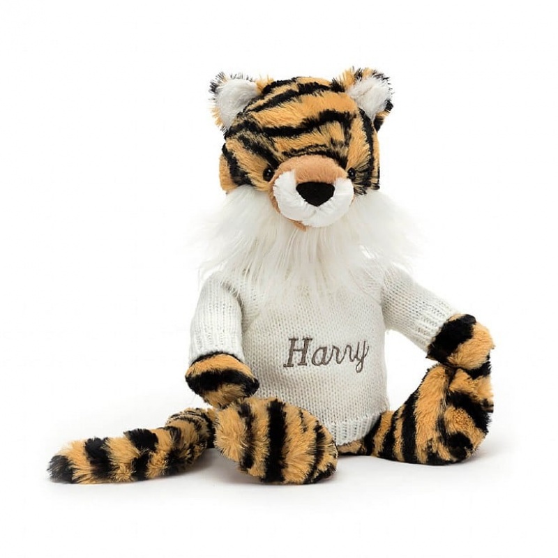 Jellycat Bashful Tiger with Personalised Cream Jumper Medium | DVXCS2435