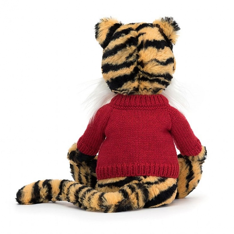 Jellycat Bashful Tiger with Personalised Red Jumper Medium | WVXJA4678