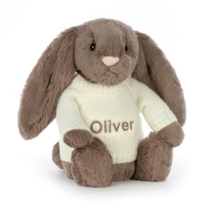 Jellycat Bashful Truffle Bunny with Personalised Cream Jumper Medium | QSJTF2735