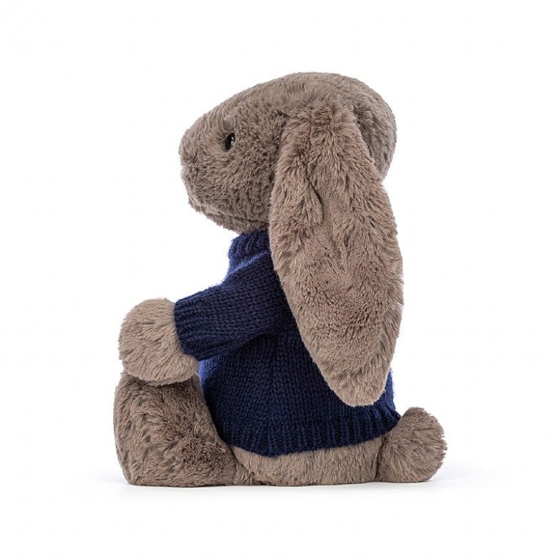 Jellycat Bashful Truffle Bunny with Personalised Navy Jumper Medium | NFTGA1345