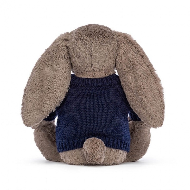 Jellycat Bashful Truffle Bunny with Personalised Navy Jumper Medium | NFTGA1345