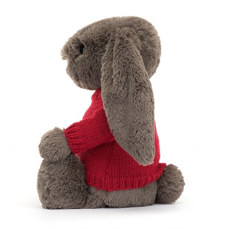 Jellycat Bashful Truffle Bunny with Personalised Red Jumper Medium | VSRQI9724