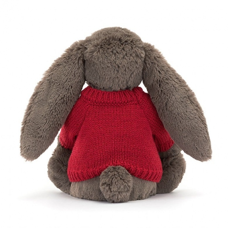 Jellycat Bashful Truffle Bunny with Personalised Red Jumper Medium | VSRQI9724