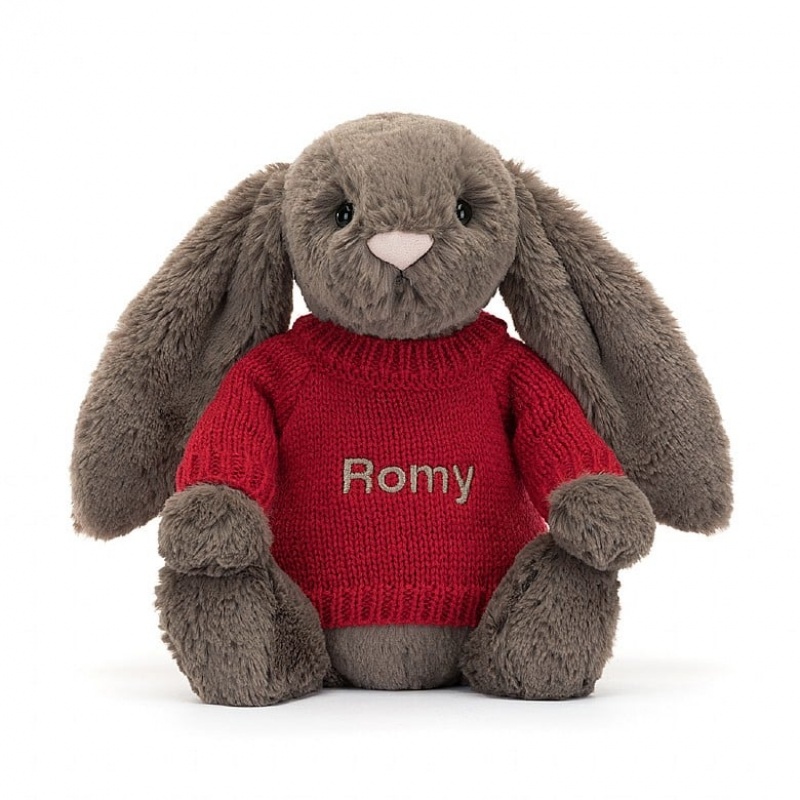 Jellycat Bashful Truffle Bunny with Personalised Red Jumper Medium | VSRQI9724