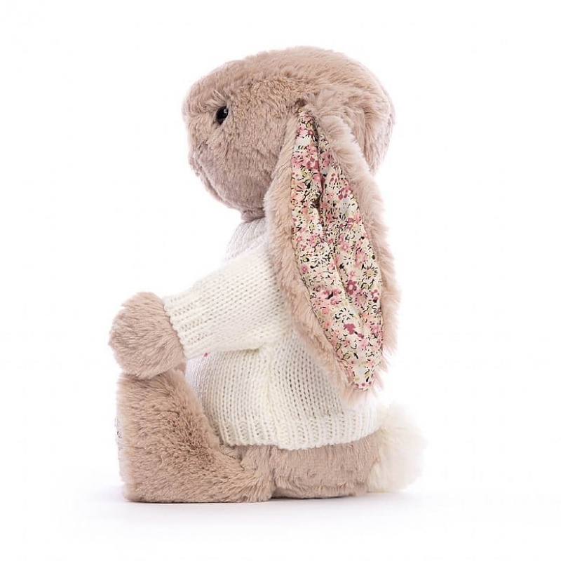 Jellycat Blossom Bea Beige Bunny with Personalised Cream Jumper Medium | TAVHE6543