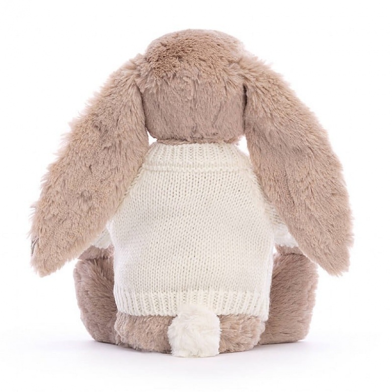 Jellycat Blossom Bea Beige Bunny with Personalised Cream Jumper Medium | TAVHE6543