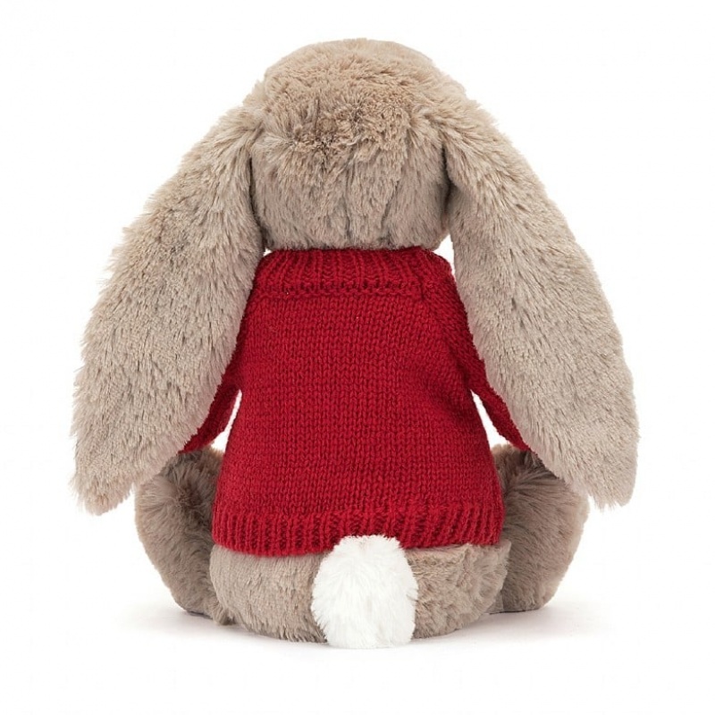 Jellycat Blossom Bea Beige Bunny with Personalised Red Jumper Medium | KPJLW0463