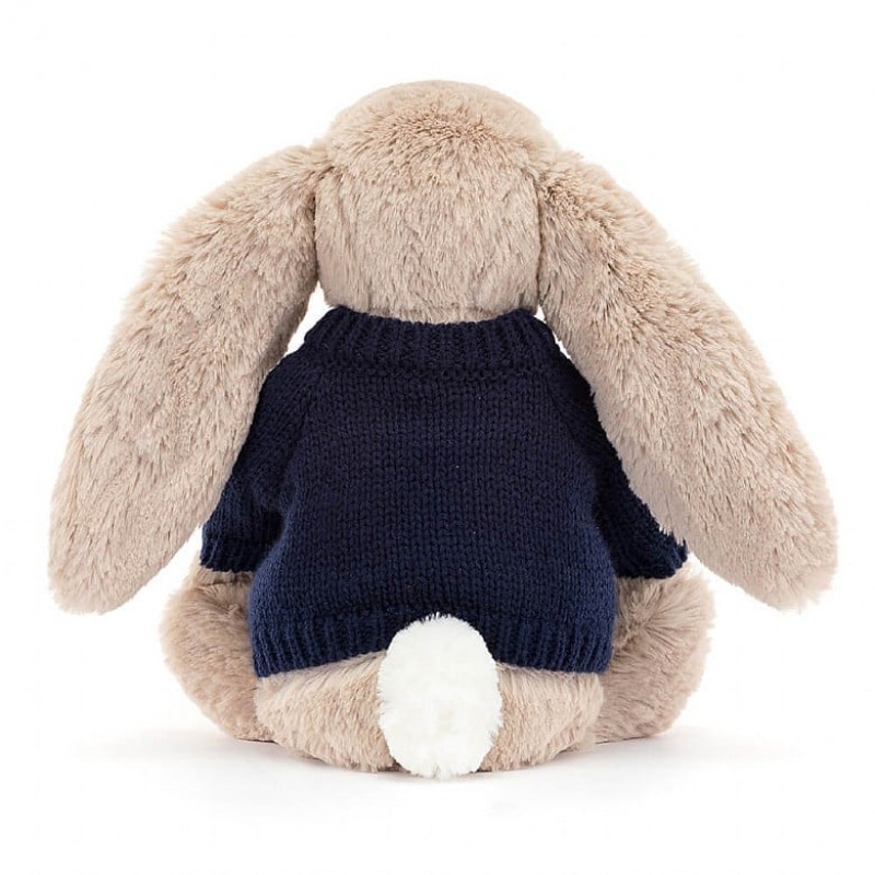 Jellycat Blossom Bea Beige Bunny with Personalised Navy Jumper Medium | OQBRE5923