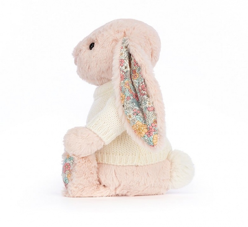 Jellycat Blossom Blush Bunny with Personalised Cream Jumper Medium | FCKDO8240