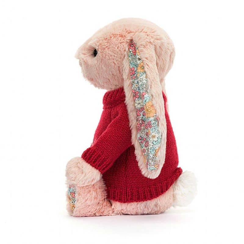 Jellycat Blossom Blush Bunny with Personalised Red Jumper Medium | GZJEI8792