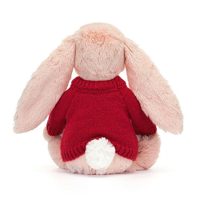 Jellycat Blossom Blush Bunny with Personalised Red Jumper Medium | GZJEI8792