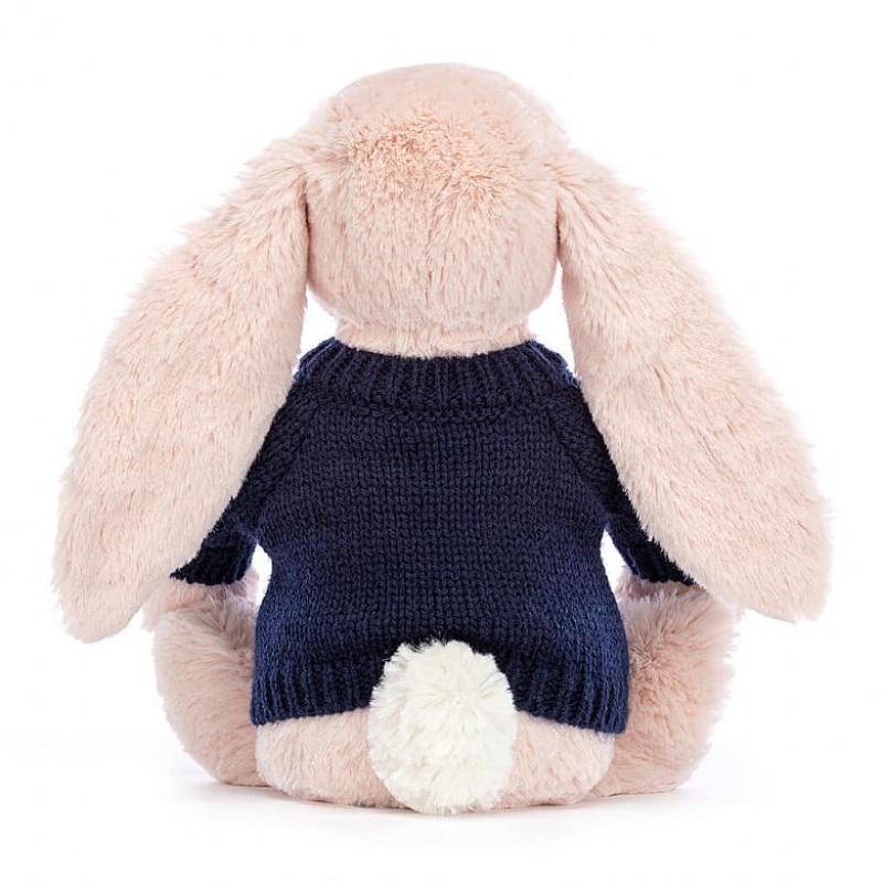 Jellycat Blossom Blush Bunny with Personalised Navy Jumper Medium | WDIFM0746