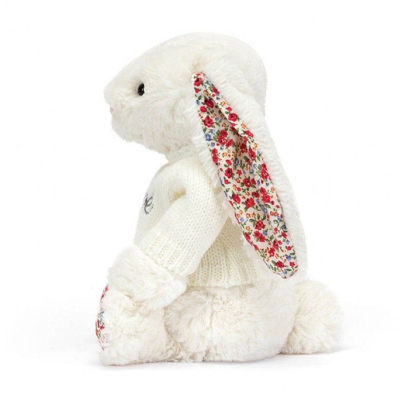 Jellycat Blossom Cream Bunny with Personalised Cream Jumper Medium | WNVBK5463