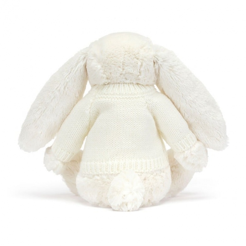 Jellycat Blossom Cream Bunny with Personalised Cream Jumper Medium | WNVBK5463