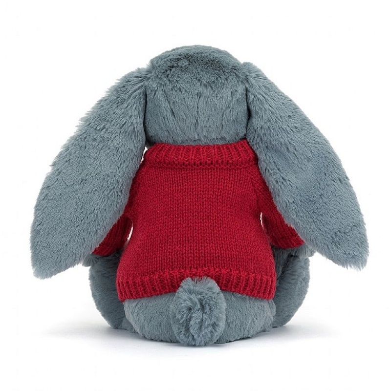 Jellycat Blossom Dusky Blue Bunny with Personalised Red Jumper Medium | EBHNF3086