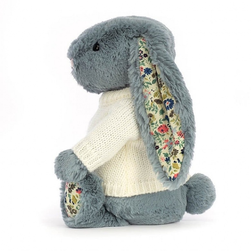 Jellycat Blossom Dusky Blue with Personalised Cream Jumper Medium | TAJYL1782