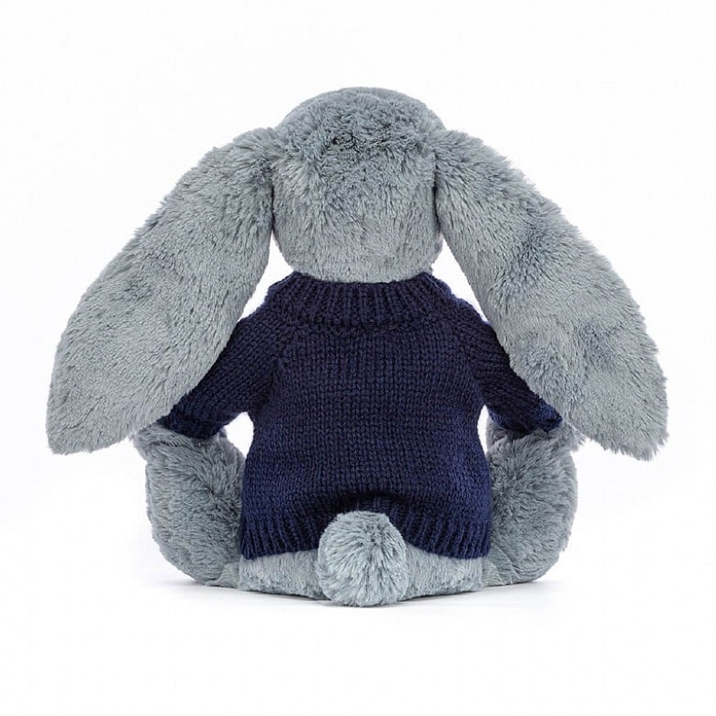 Jellycat Blossom Dusky Blue with Personalised Navy Jumper Medium | BUCRH9082