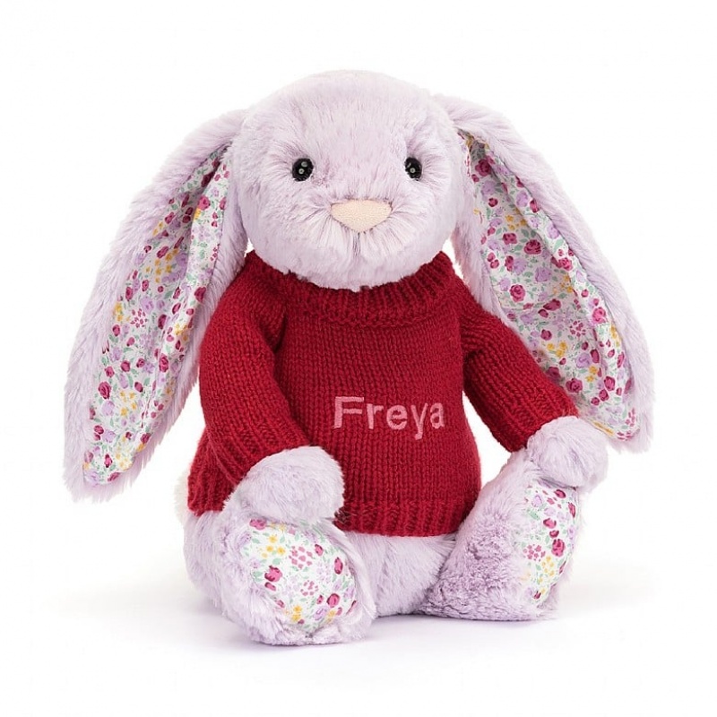 Jellycat Blossom Jasmine Bunny with Personalised Red Jumper Medium | SHGEJ9470