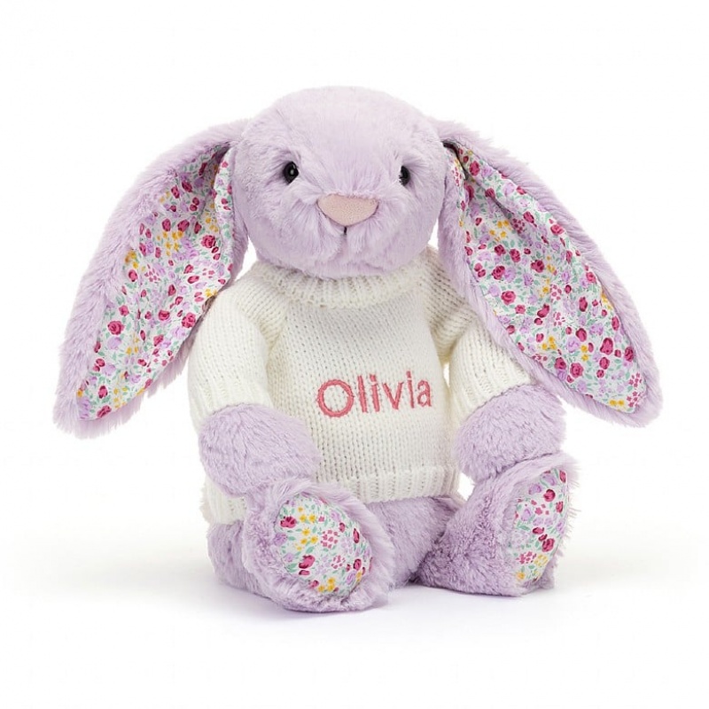 Jellycat Blossom Jasmine Bunny with Personalised Cream Jumper Medium | AVOZE3605