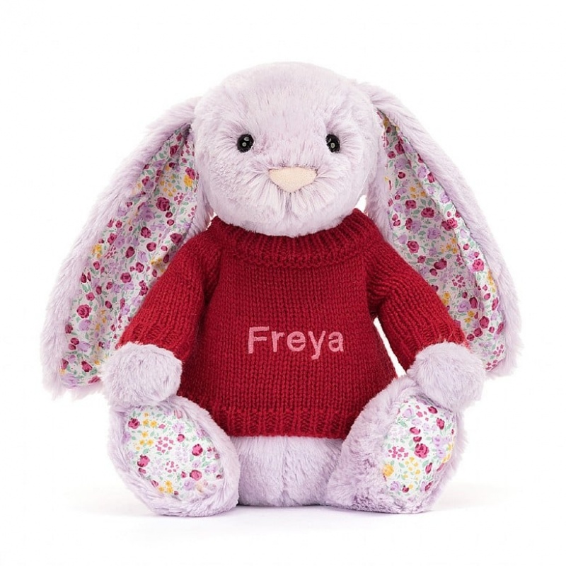 Jellycat Blossom Jasmine Bunny with Personalised Red Jumper Medium | OKUME4507