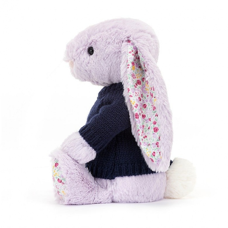 Jellycat Blossom Jasmine Bunny with Personalised Navy Jumper Medium | DJLKY0396