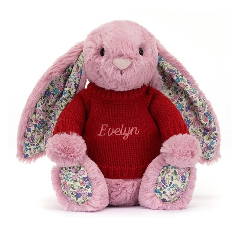 Jellycat Blossom Tulip Bunny with Personalised Red Jumper Medium | IVGTN6942